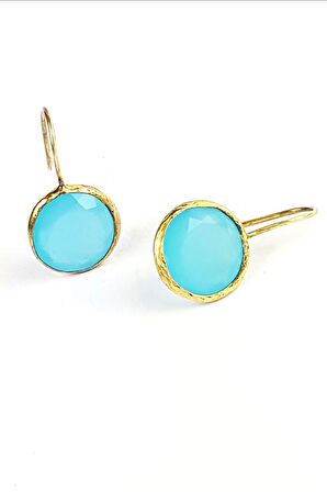 Kalsedon Taşlı Gümüş Üzerine altın kaplama el işi küpe