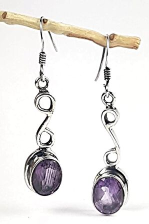 Ametist taşlı el işi sallantılı gümüş küpe