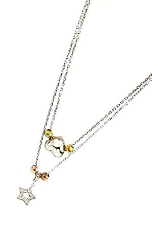 Kalpli ve yıldız Figürlü İkili gümüş kolye