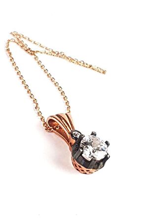 Zirkon Taşlı Elmas Montür Gümüş Kolye