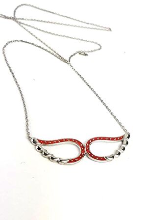 Melek kanadı figürlü mineli gümüş kolye