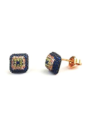 Bombeli Zirkon Taşlı Nazar boncuğu Gümüş Küpe