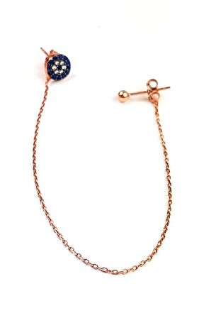 Nazar boncuğu detaylı gümüş üzerine rose altın kaplamalı zincir küpe