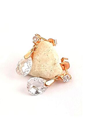 Swarovski Taşlı Minimal Gümüş Sallantılı küpe