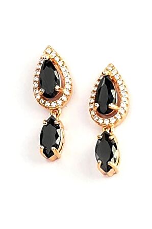 Pırlanta Işıltısında zirkon ve oniks taşlı gümüş sallantılı küpe 