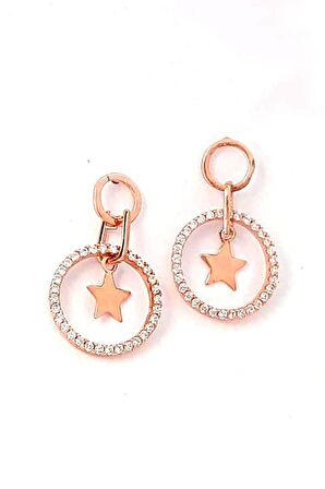 Yıldız Figürlü Zirkon taşlı gümüş üzerine rose altın kaplama küpe