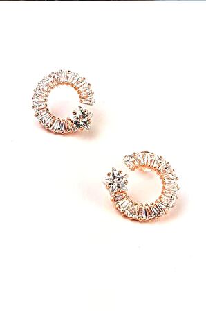 Yıldızlı baget kesim zirkon taşlı gümüş küpe