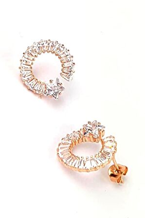 Yıldızlı baget kesim zirkon taşlı gümüş küpe