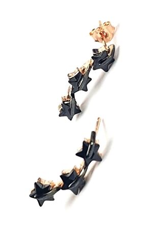 Siyah Oniks taşlı yıldızlı gümüş küpe