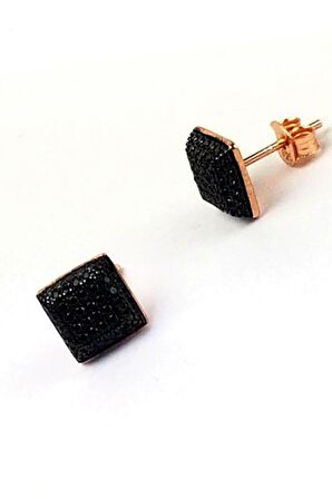 Siyah Oniks Taşlı bombeli kare gümüş küpe