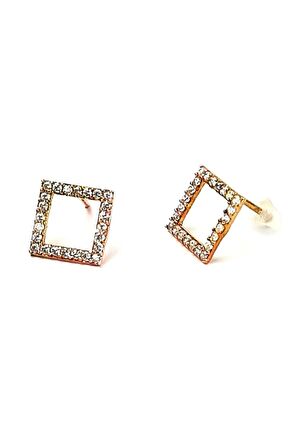 Zirkon taşlı kare gümüş üzerine rose altın kaplamalı küpe