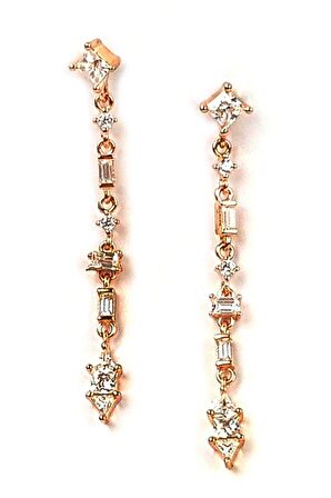 Zirkon taşlı sallantılı gümüş üzerine rose altın kaplama küpe