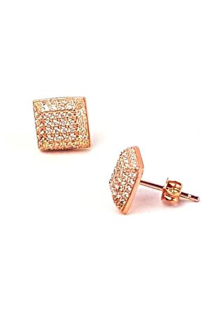 Pırlanta Işıltısında zirkon taşlı kare model şık gümüş küpe