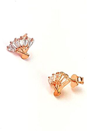 Baget kesim zirkon taşlı yelpaze figürlü gümüş küpe