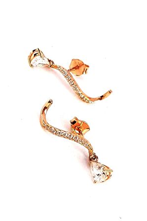 Pırlanta Işıltısında zirkon taşlı gümüş üzerine rose altın kaplama küpe