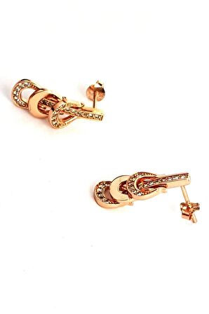 Pırlanta Işıltısında zirkon taş detaylı gümüş üzerine rose altın kaplamalı küpe