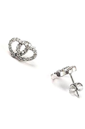 Çift Kalp Figürlü Zirkon taşlı Gümüş Kadın Küpe