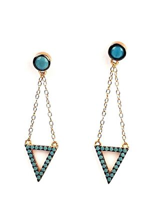 Mavi nano turkuaz taşlı tasarım gümüş küpe