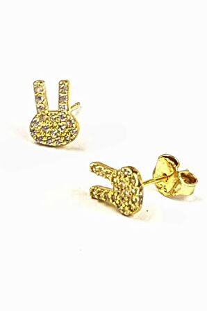 Tavşan Figürlü gümüş üzerine altın kaplama küpe