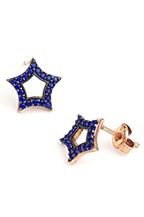Lacivert zirkon taşlı yıldız figürlü gümüş küpe