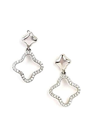 Yonca Figürlü zirkon taşlı gümüş sallantılı küpe