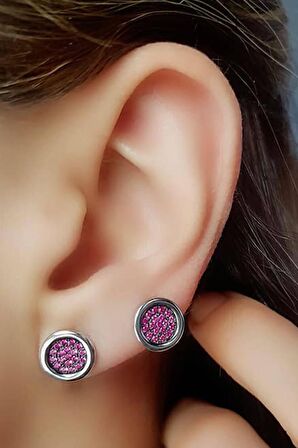 Pembe zirkon taşlı gümüş küpe