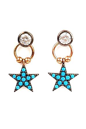 Turkuaz ve zirkon taşlı sallantılı gümüş yıldız  küpe