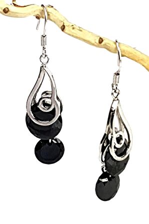 İtalyan tasarımı oniks taşlı gümüş modern küpe