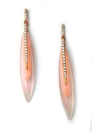 Pembe Kuvars Taşlı Gümüş Tasarım Küpe