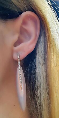 Pembe Kuvars Taşlı Gümüş Tasarım Küpe