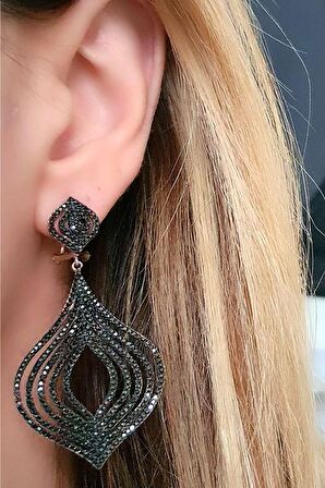 oniks taşlı gümüş rose lüks küpe