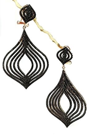 oniks taşlı gümüş rose lüks küpe