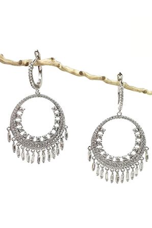 Pırlanta Işıltısında lüks zirkon taşlı gümüş sallantılı küpe