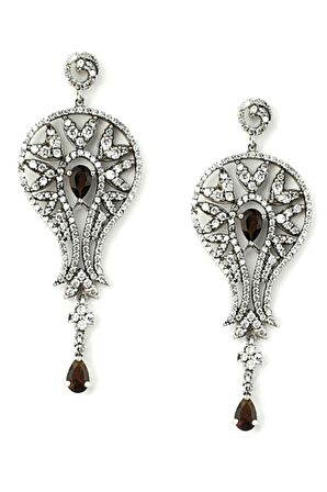 Granat taşlı zirkon taş detaylı gümüş lüks küpe