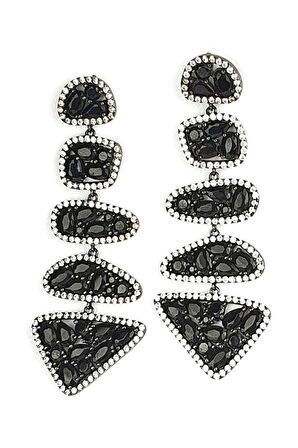 Italyan tasarımı oniks ve zirkon taş detaylı gümüş lüks küpe