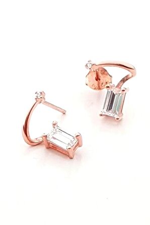 baget taşlı minimal tasarım rose gümüş küpe