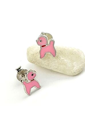 Köpek figürlü mineli gümüş minimal küpe 