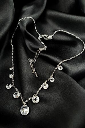 swarovski taşlı asansörlü zincirli gümüş kolye