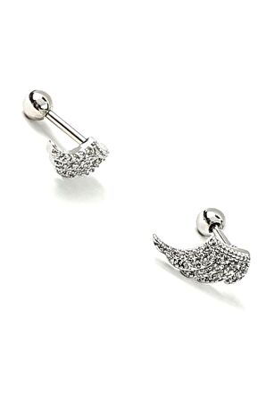 Melek kanadı figurlu pırlanta ışıltısında zirkon tasli 316L anti alerjik cerrahi celik tragus veya kikirdak helix piercing bar