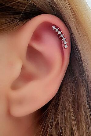 7 sıra tasli zirkon 316L cerrahi anti alerjik celik tragus veya kikirdak helix piercing  bar uzunluk 6mm kalinlik 1mm 1.2 mm