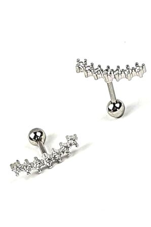 7 sıra tasli zirkon 316L cerrahi anti alerjik celik tragus veya kikirdak helix piercing  bar uzunluk 6mm kalinlik 1mm 1.2 mm