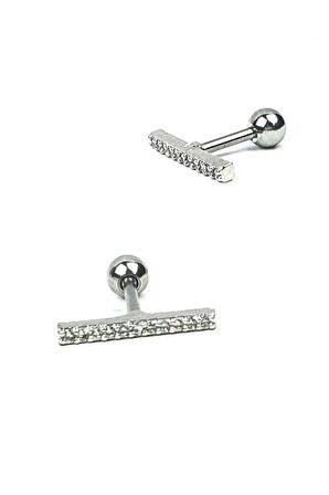 Zirkon tasli çubuk 316L anti alerjik cerrahi celik helix kikirdak çubuk piercing 6mm 1.2 mm