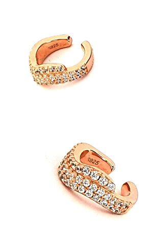 Zirkon taşlı sıkıştırmalı gümüş kıkırdak küpesi