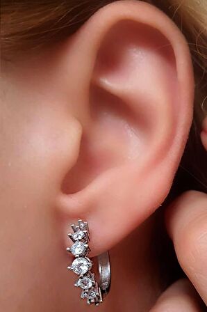 7 sıra zirkon tasli gümüs halka küpe 2 cm çap 