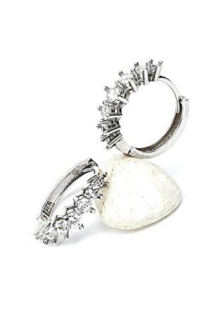 7 sıra zirkon tasli gümüs halka küpe 2 cm çap 