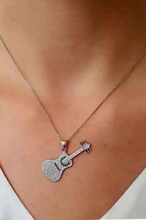 pırlanta ışıltısında zirkon tasli gitar figürlü gümüş kolye 