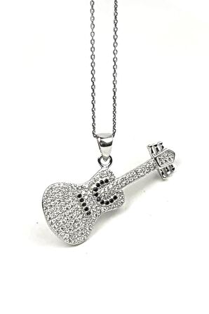 pırlanta ışıltısında zirkon tasli gitar figürlü gümüş kolye 