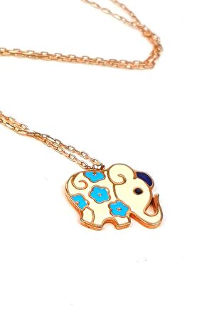 Fil Figürlü Gümüş Rose Kolye 