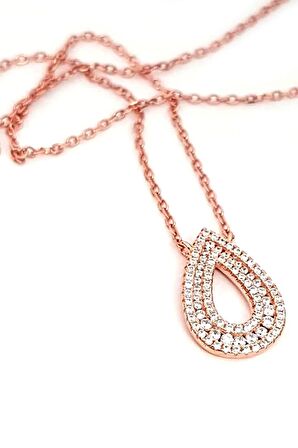 Zirkon taşlı damla model gümüş rose kolye 