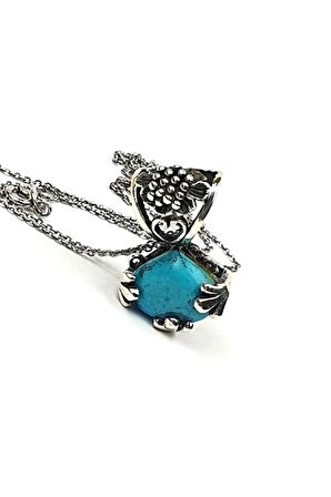 Turkuaz taşlı tasarim gümüş el isi kolye 